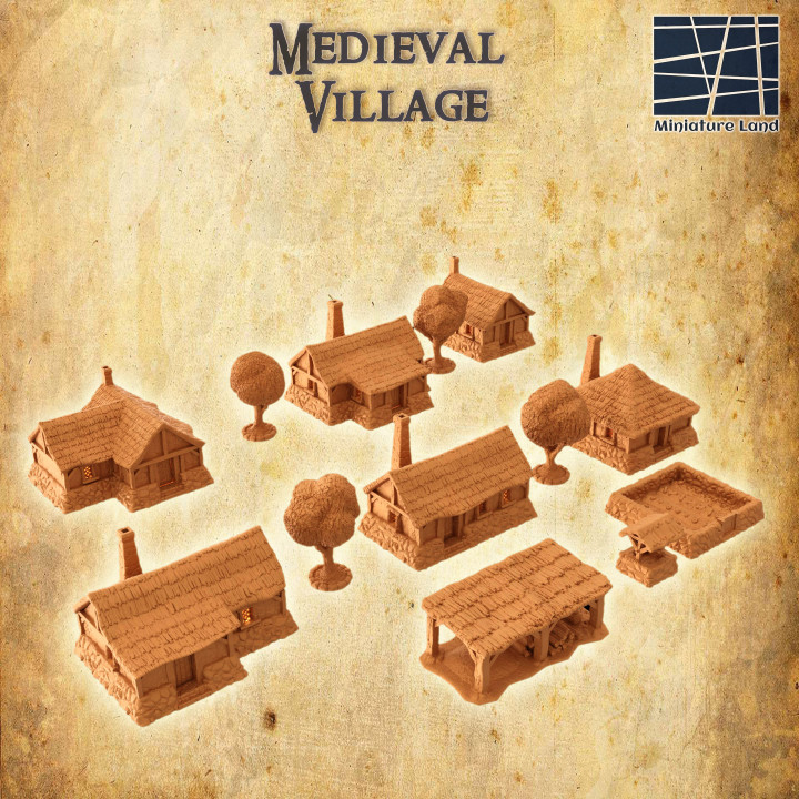 Modular Medieval Village - Tabletop Terrain - 28 MM image