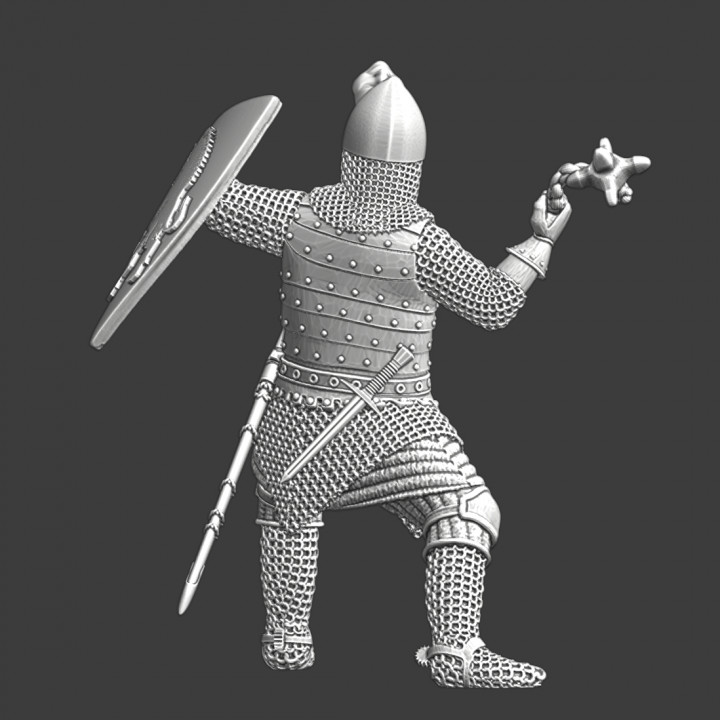 Medieval knight swinging his flail image