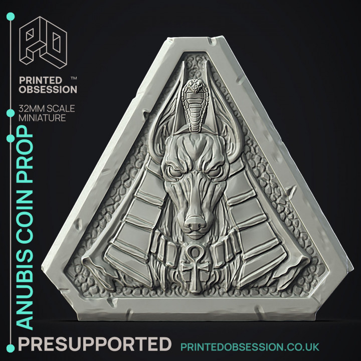 Anubis Coin - Prop - Side Quest Shop -  PRESUPPORTED - Illustrated - 32mm scale image