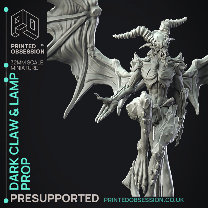 Dark Claw Demon & Lamp - Prop & Miniature -  PRESUPPORTED - Illustrated and Stats - 32mm scale