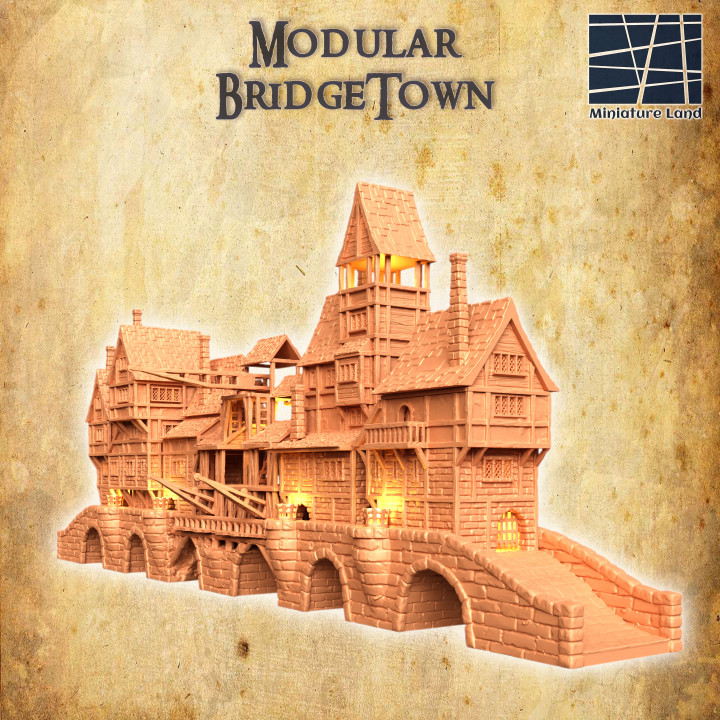 Medieval BridgeTown - Tabletop Terrain - 28 MM image