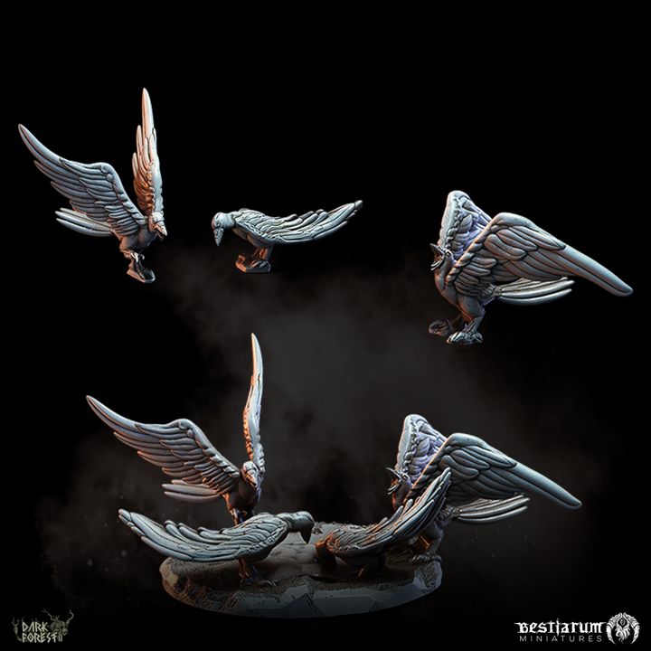 3D Printable Crows x 4 by Bestiarum Miniatures