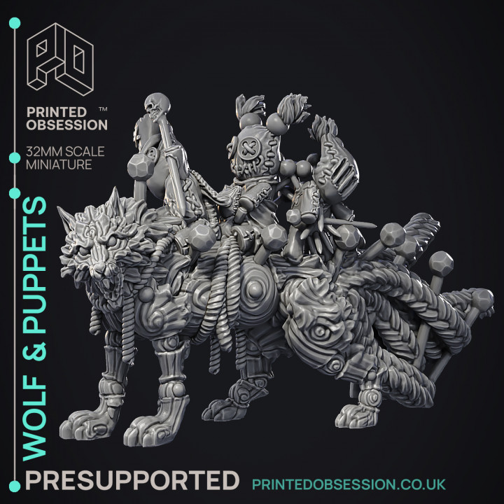 Wolf  & Puppets - Free Model for Painting Competition - PRESUPPORTED - Illustrated - 32mm scale