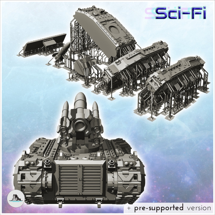Imperial Raptor tank with front blade (orbital missile launcher version) (18) - Future Sci-Fi SF Post apocalyptic Tabletop Scifi Wargaming Planetary exploration RPG Terrain
