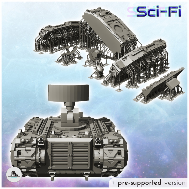 Imperial Raptor tank with front blade (radar version) (32) - Future Sci-Fi SF Post apocalyptic Tabletop Scifi Wargaming Planetary exploration RPG Terrain