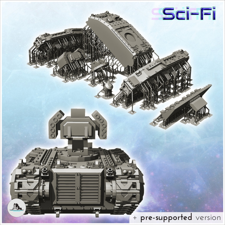Imperial Raptor tank with front blade (rocket launcher version) (33) - Future Sci-Fi SF Post apocalyptic Tabletop Scifi Wargaming Planetary exploration RPG Terrain