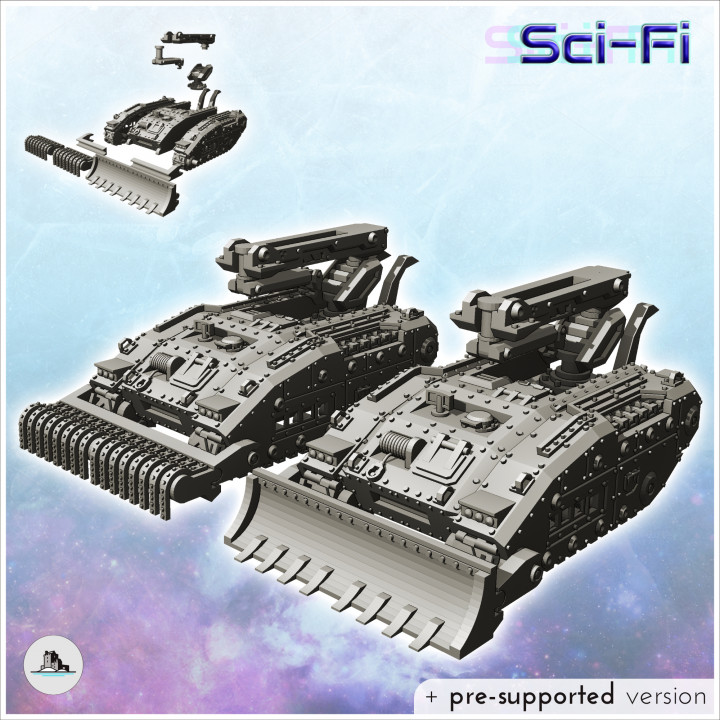 Imperial Raptor tank (recovery version with front blade or mine-clearing module) (34) - Future Sci-Fi SF Post apocalyptic Tabletop Scifi Wargaming Planetary exploration RPG Terrain image