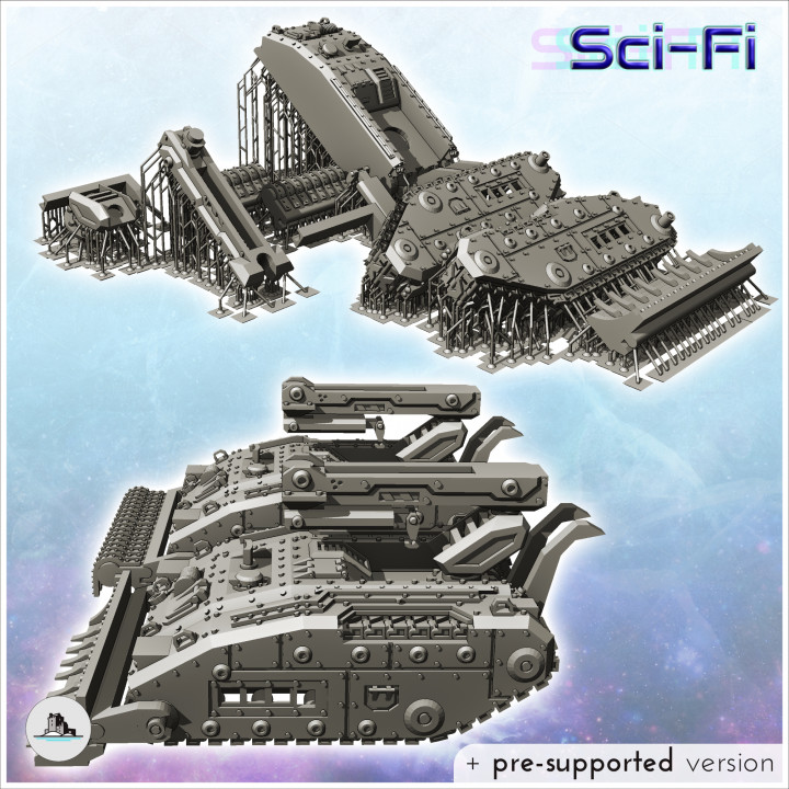 Imperial Raptor tank (recovery version with front blade or mine-clearing module) (34) - Future Sci-Fi SF Post apocalyptic Tabletop Scifi Wargaming Planetary exploration RPG Terrain image