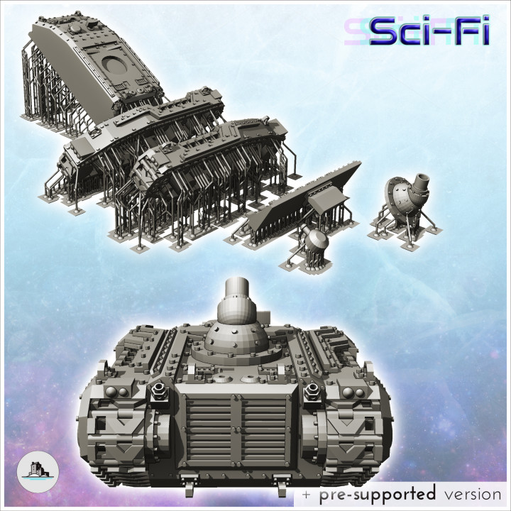 Imperial Raptor tank with front blade (mortar version) (9) - Future Sci-Fi SF Post apocalyptic Tabletop Scifi Wargaming Planetary exploration RPG Terrain