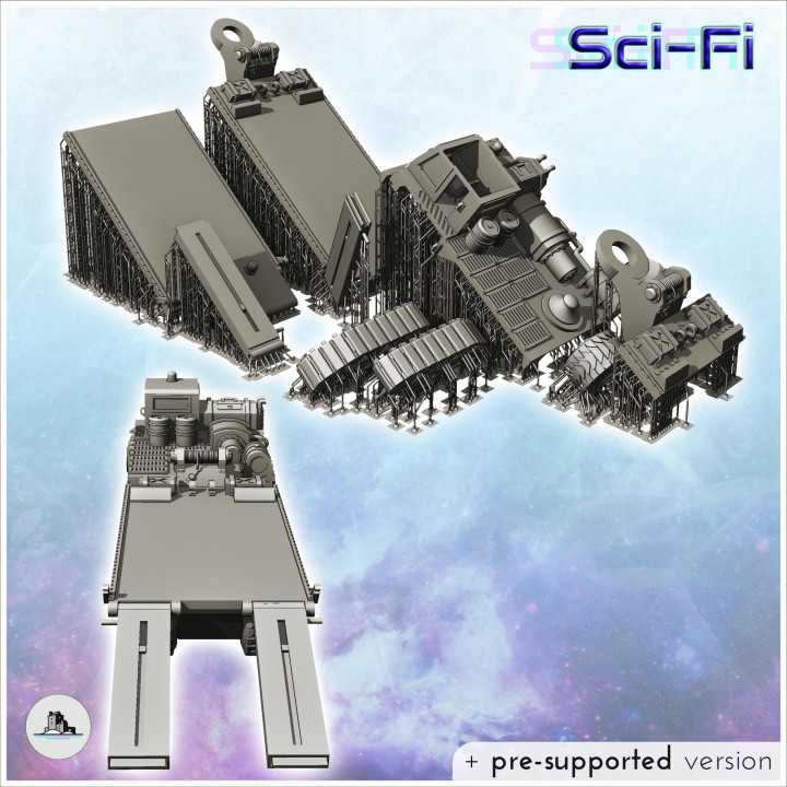 Futuristic transport truck with track, armored cab and ramp trailer (11) - Future Sci-Fi SF Post apocalyptic Tabletop Scifi Wargaming Planetary exploration RPG Terrain