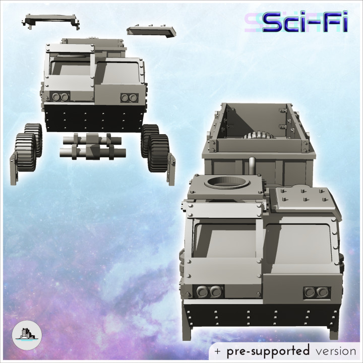 3D Printable Futuristic truck with armored cab (trailer version) (24 ...