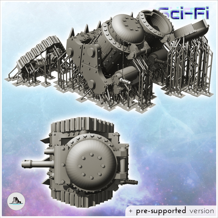 Ork tank with cannon and triangular tracks (20) - Future Sci-Fi SF Post apocalyptic Tabletop Scifi Wargaming Planetary exploration RPG Terrain image