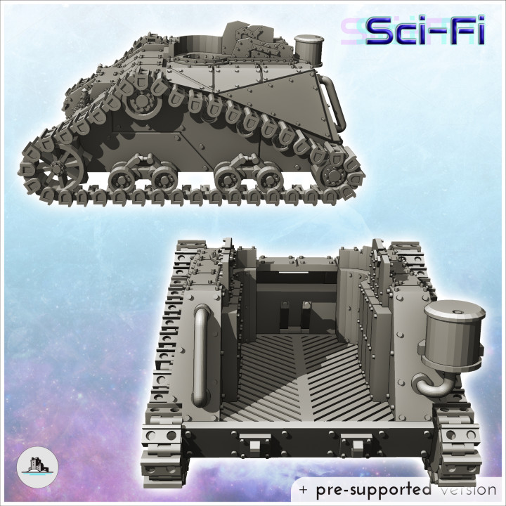 Krusha Ork troop transport tank with triangular tracks (22) - Future Sci-Fi SF Post apocalyptic Tabletop Scifi Wargaming Planetary exploration RPG Terrain image