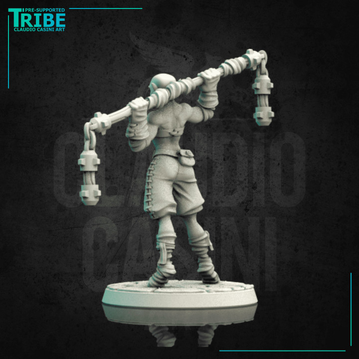 (0146) Female elf human tiefling firbolg half-orc shaolin monk with two hands mace or chain club image