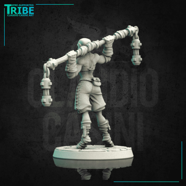 (0146) Female elf human tiefling firbolg half-orc shaolin monk with two hands mace or chain club