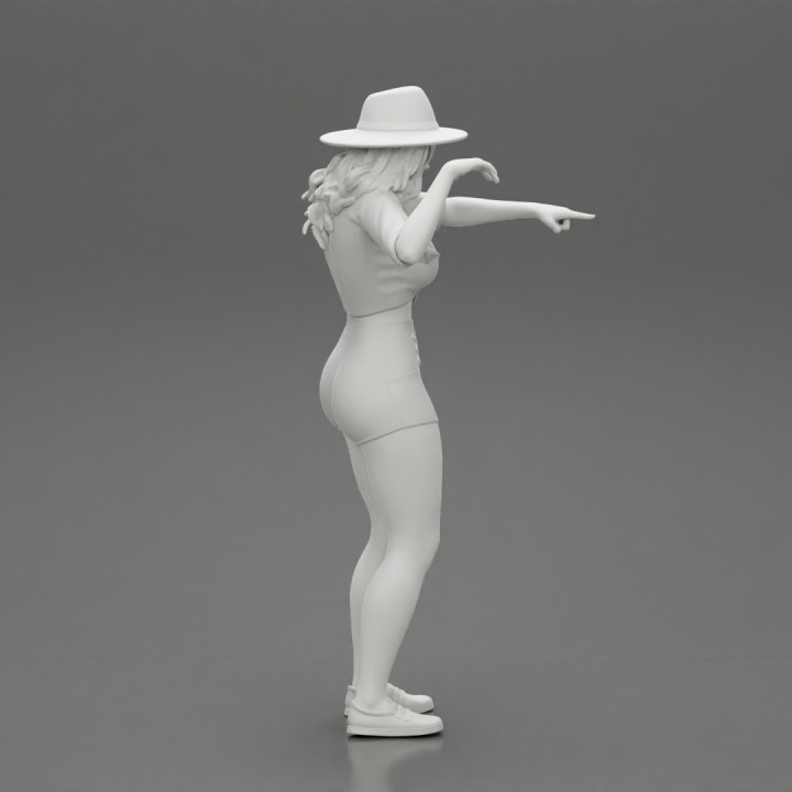Travel woman in hat and short pointing her next destination using world map