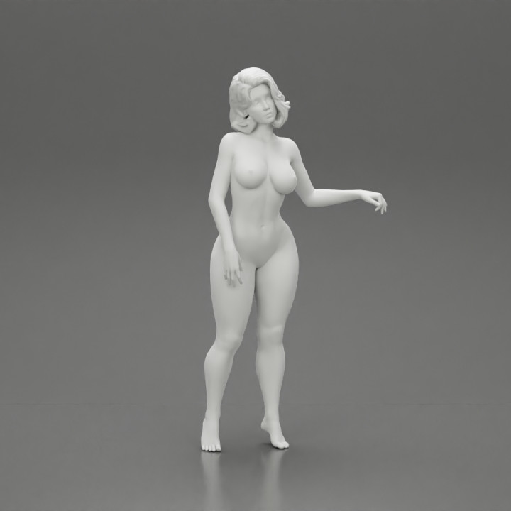 Naked Contented Attractive Elegant Stewardess Posing