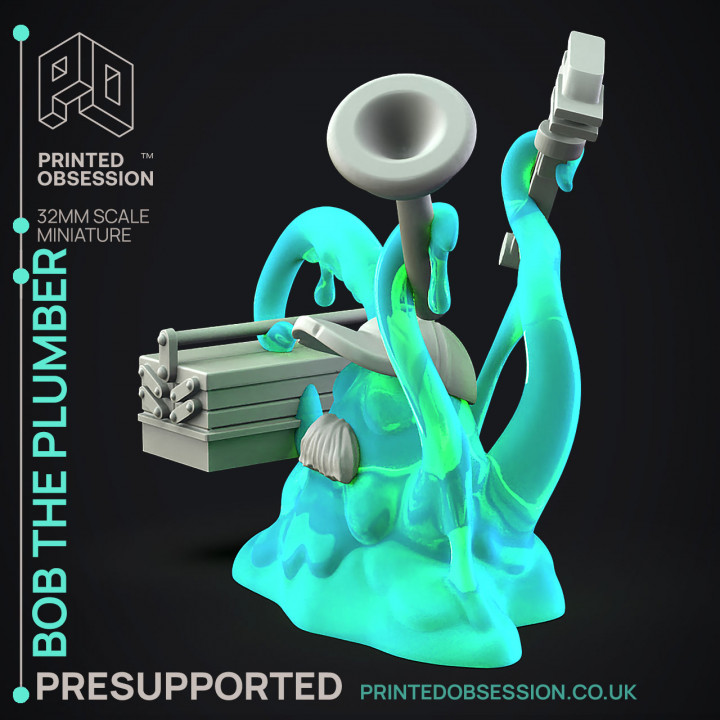 Bob The Plumber - Slime -  PRESUPPORTED - Illustrated and Stats - 32mm scale image