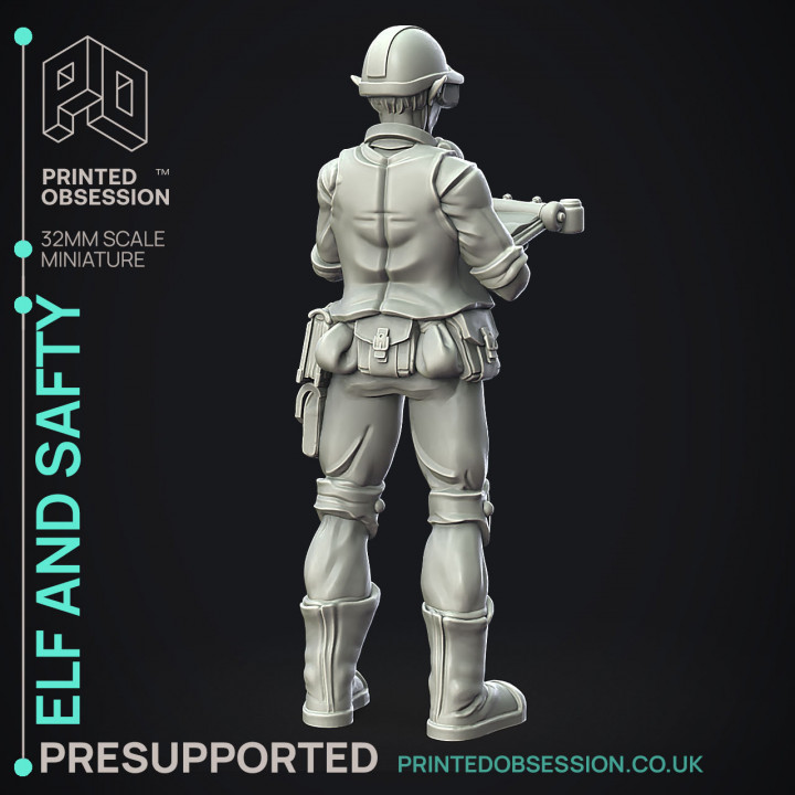 Elf and Safty - Health & Safty Elf -  PRESUPPORTED - Illustrated and Stats - 32mm scale image