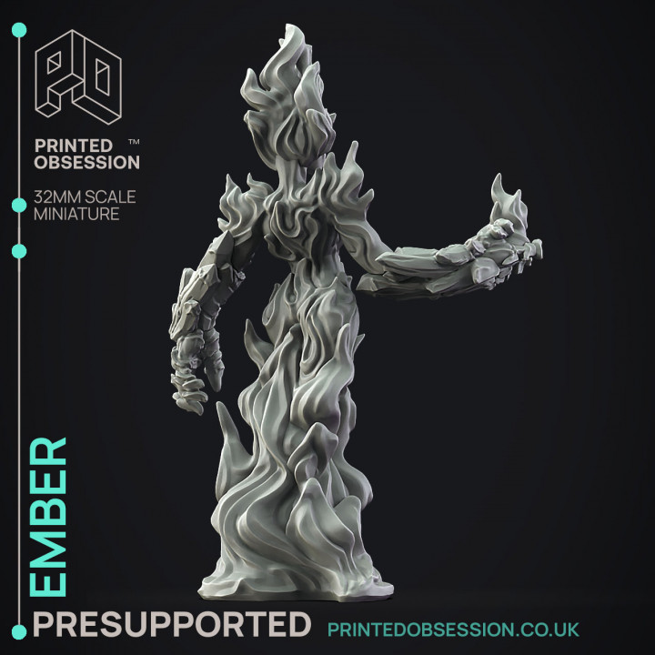 Ember - Fire Elemental -  PRESUPPORTED - Illustrated and Stats - 32mm scale image