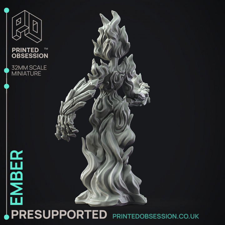 Ember - Fire Elemental -  PRESUPPORTED - Illustrated and Stats - 32mm scale image