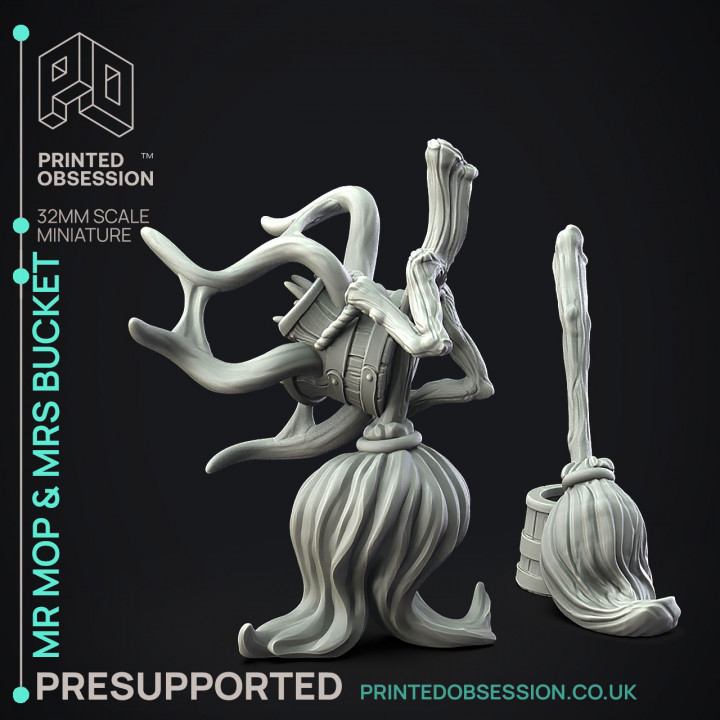 Mr Mop & Mrs Bucket - Mimic Couple -  PRESUPPORTED - Illustrated and Stats - 32mm scale image
