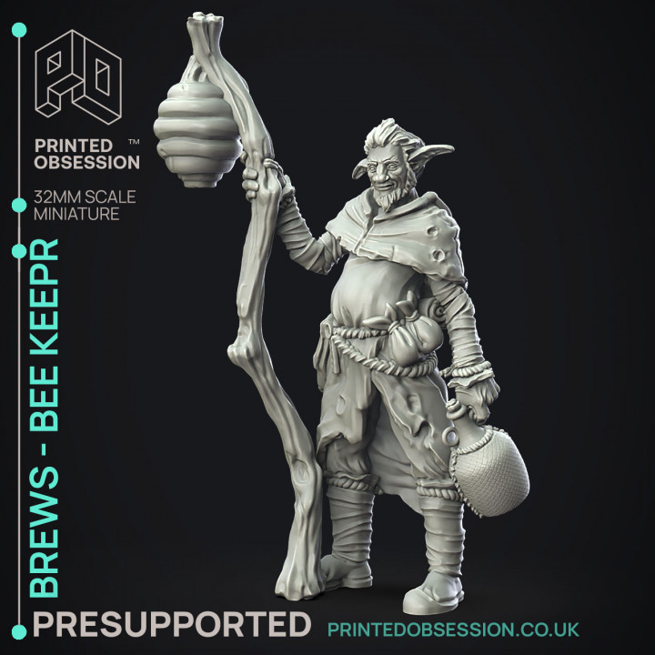 Brews - Bee Keeper - Firbolg -  PRESUPPORTED - Illustrated and Stats - 32mm scale image