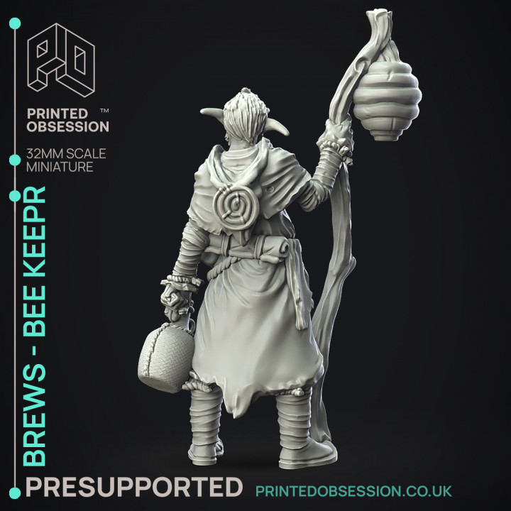 Brews - Bee Keeper - Firbolg -  PRESUPPORTED - Illustrated and Stats - 32mm scale image