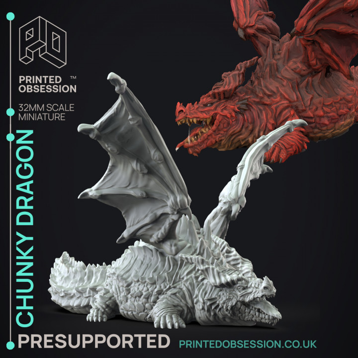 Fat Dragon - Boss Monster -  PRESUPPORTED - Illustrated and Stats - 32mm scale image