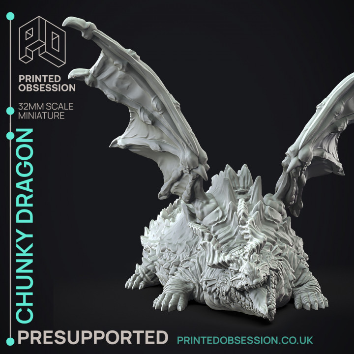 Fat Dragon - Boss Monster -  PRESUPPORTED - Illustrated and Stats - 32mm scale image
