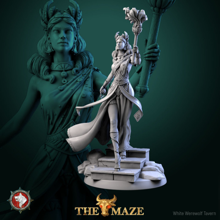 Ariadne 32mm and 75mm miniature pre-supported + dnd 5e stats block