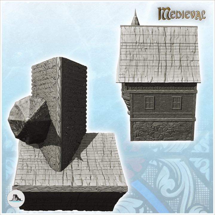 Large medieval house with tiled roof, fireplace and large entrance door (22) - Medieval Gothic Feudal Old Archaic Saga 28mm 15mm