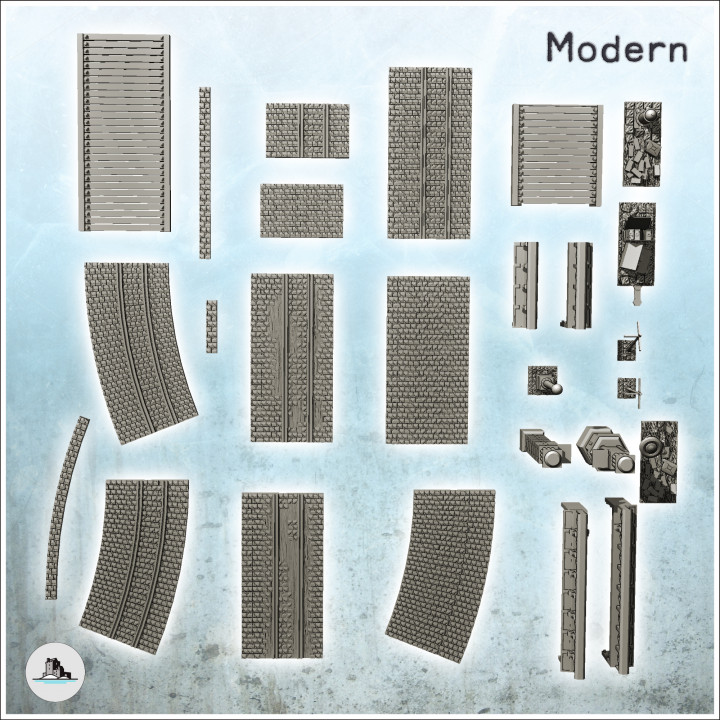 Set of paved roads with streetcar tracks and urban accessories (1) - World War Two Second WWII Western campaign USA UK Germany