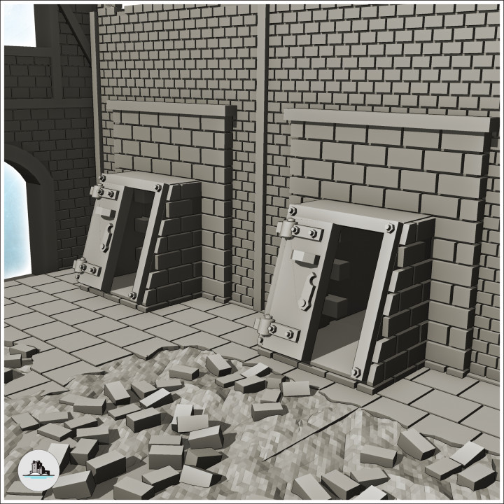 Ruined industrial building with three brick chimneys (5) - World War Two Second WWII Western campaign USA UK Germany