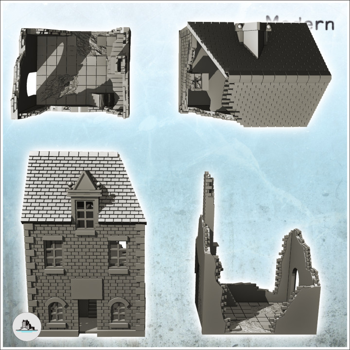Set of two brick buildings with floors (28) - World War Two Second WWII Western campaign USA UK Germany image
