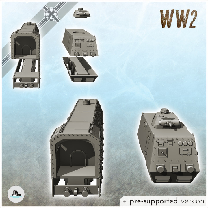 German armored train set with Panzer III turret - World War Two Second WWII Western campaign USA UK Germany image