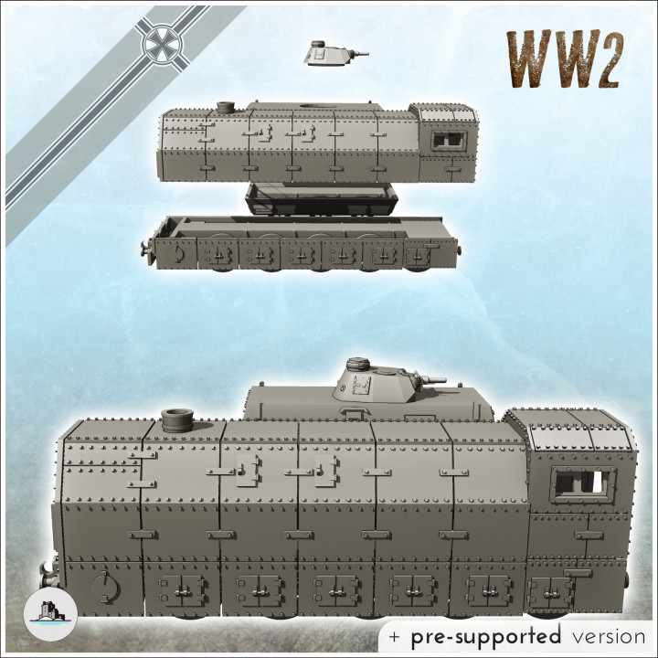German armored train set with Panzer III turret - World War Two Second WWII Western campaign USA UK Germany image