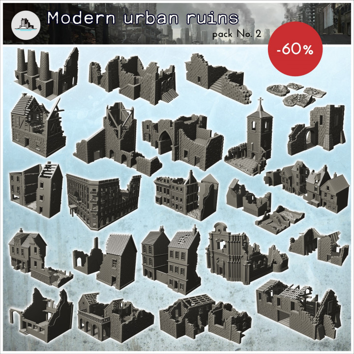 Modern urban ruins pack No. 2 - World War Two Second WWII Western campaign WW3 Ruins Eastern WWIII Apocalypse Zombie image