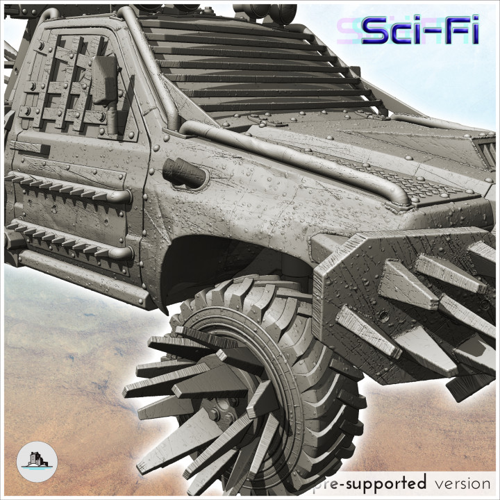 Apocalyptic pickup with side saw and lifting crane (21) - Future Sci-Fi SF Post apocalyptic Tabletop Scifi