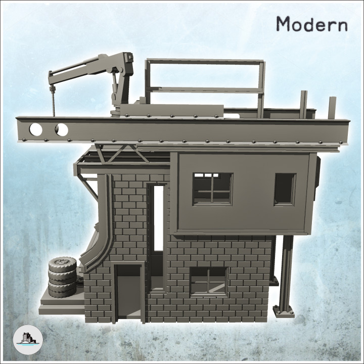 Brick industrial handling building with lifting crane (21) - Modern WW2 WW1 World War Diaroma Wargaming RPG Mini Hobby