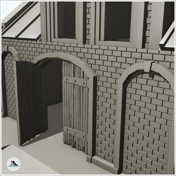 Brick industrial storage warehouse on platform with chimney and canopy (24) - Modern WW2 WW1 World War Diaroma Wargaming RPG Mini Hobby
