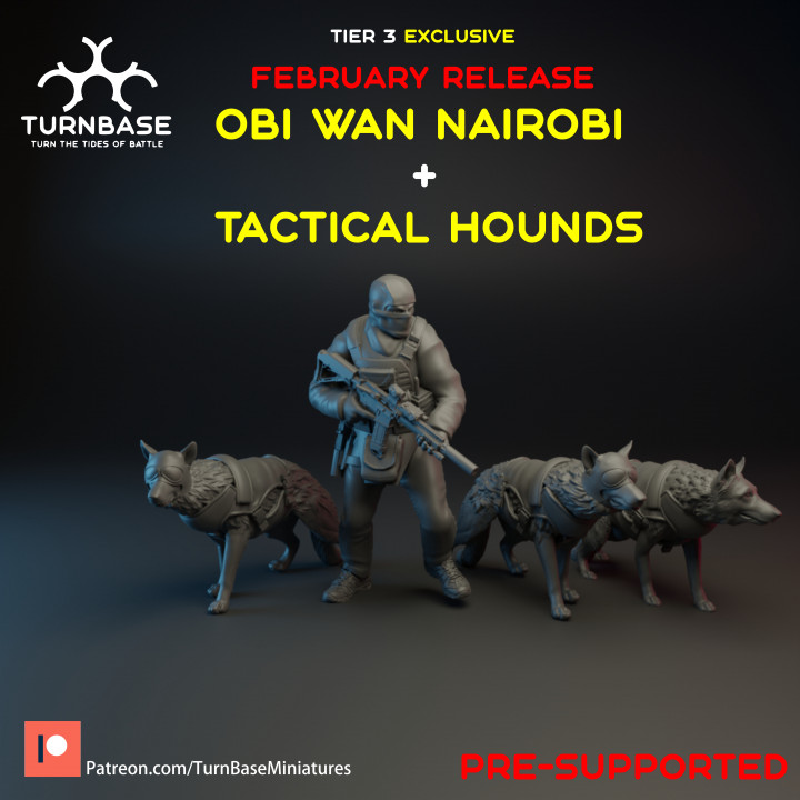 TurnBase Miniatures: Wargames - Obi wan Nairobi + Tactical Hounds image