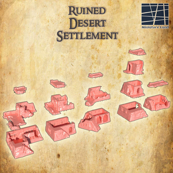 Ruined Desert Settlement - Tabletop Terrain - 28 MM image