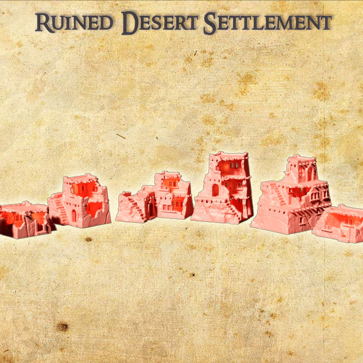 Ruined Desert Settlement - Tabletop Terrain - 28 MM image