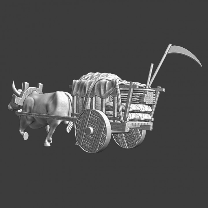Medieval ox wagon - market goods image