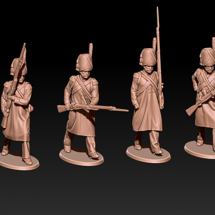 Napoleonic french grenadiers in greatcoat and bearskin