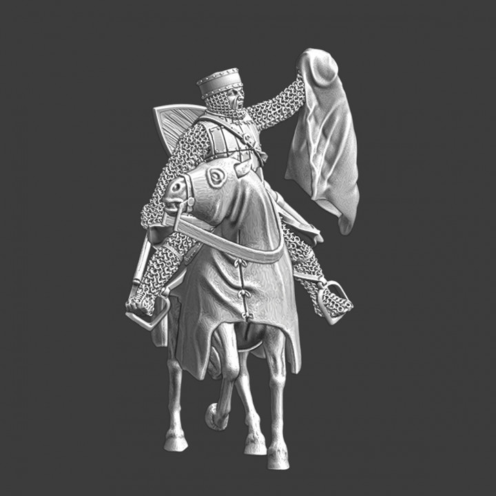 Medieval crusader knight holding enemy banner