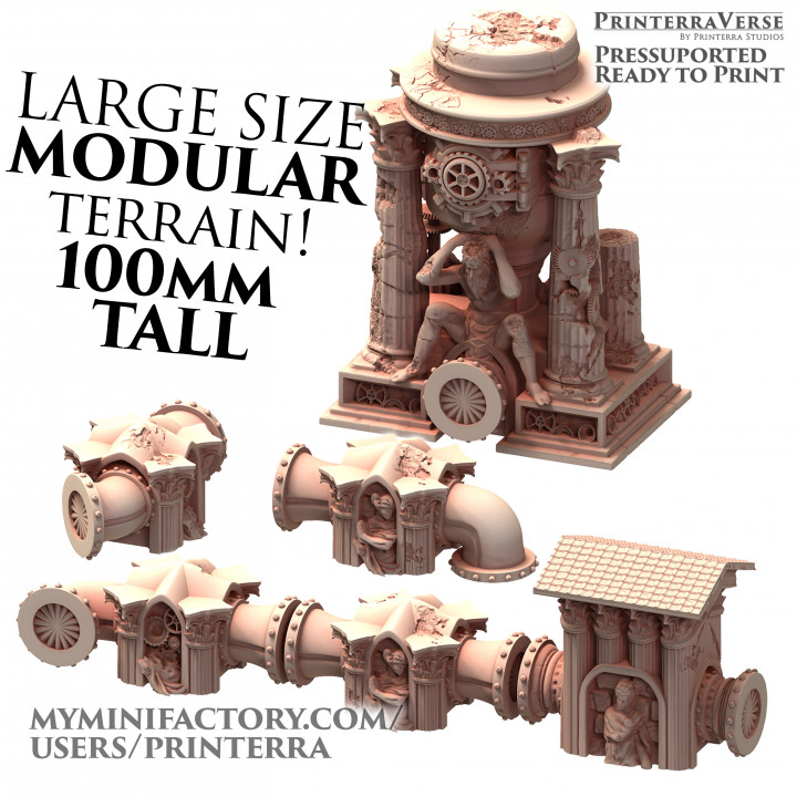 027 Modular Romanus Mechanical Temple Ruins Scatter Terrain Battlefield Expansion Set image