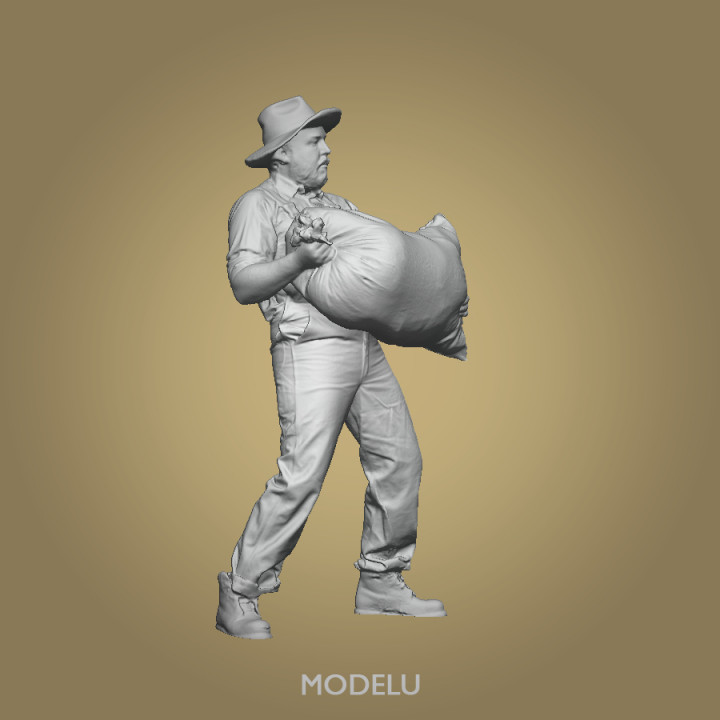 Workman holding sack image