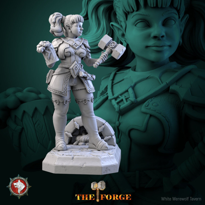 Galwyn BriskFeast dwarf female 32mm and 75mm pre-supported + dnd 5e stats block image